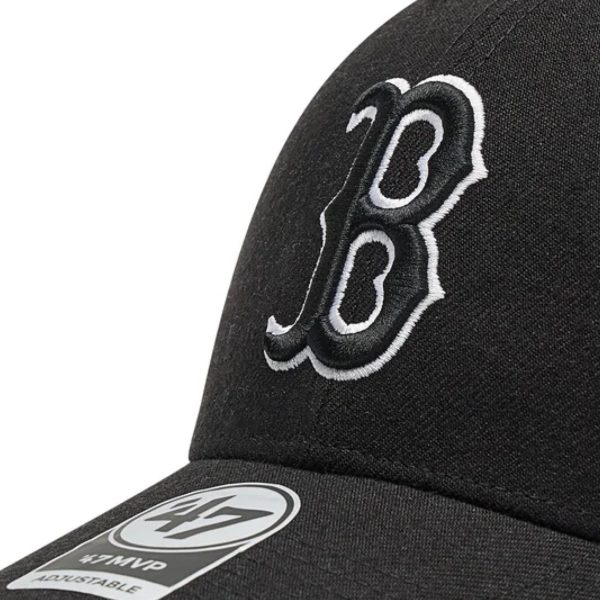 black Boston curve cap - MVP Boston Snapback black white 47 Brand : Headict